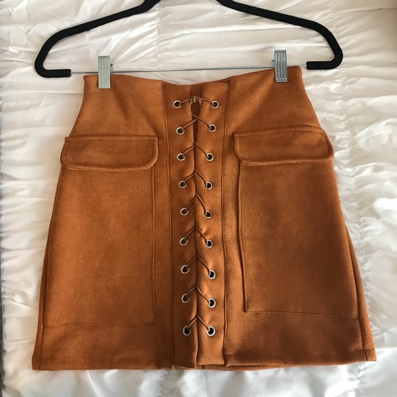 Suede Lace-Up Skirt - Picture 1 of 3